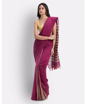 Pink handloom bengal cotton saree 2