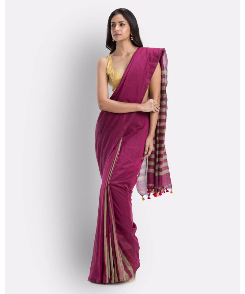Pink handloom bengal cotton saree
