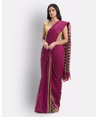 Pink handloom bengal cotton saree 3