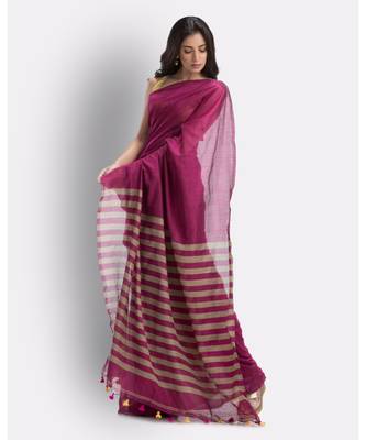 Pink handloom bengal cotton saree 4