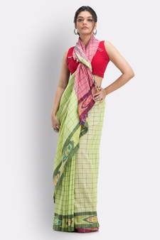 Lime handloom bengal cotton saree