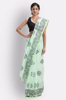 Indian women pale green festive cotton blend saree