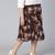 Coated brown floral print elasticated plus size women skirt