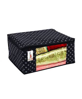 Saree Cover Black Polka Dot Non Woven Fabric Saree Bag Organizer For Wardrobe Transparent (Black) Pack Of 9 2