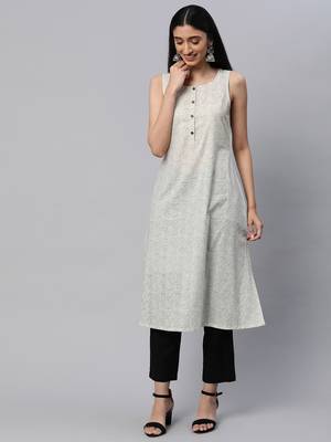 Off-white printed cotton cotton-kurtis 1