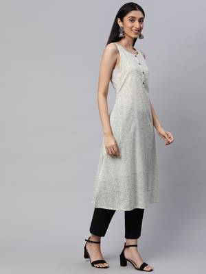Off-white printed cotton cotton-kurtis 3
