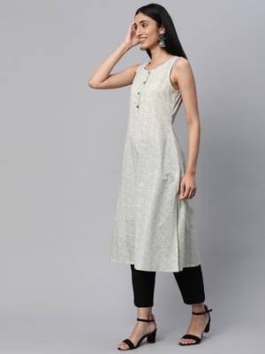 Off-white printed cotton cotton-kurtis 4