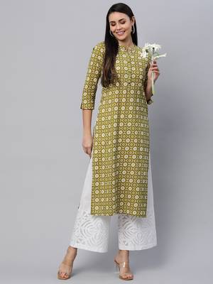 Olive printed cotton cotton-kurtis 1