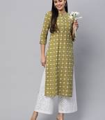 Olive printed cotton cotton-kurtis