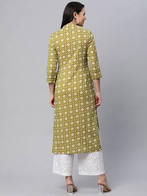 Olive printed cotton cotton-kurtis 2