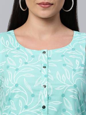 Aqua-blue printed cotton cotton-kurtis 5