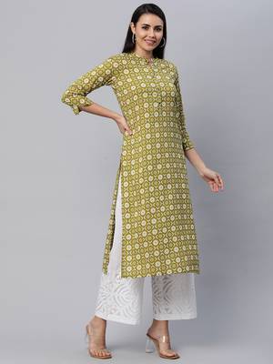 Olive printed cotton cotton-kurtis 3