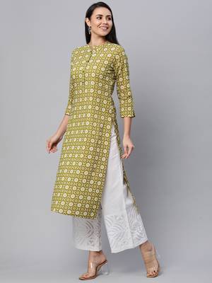 Olive printed cotton cotton-kurtis 4