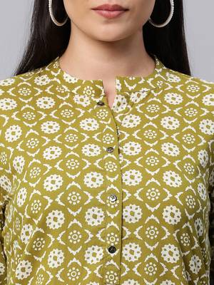 Olive printed cotton cotton-kurtis 5