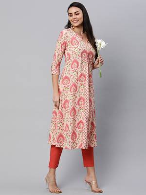 Pink printed cotton cotton-kurtis 1