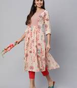 Beige printed cotton cotton-kurtis