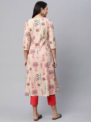 Beige printed cotton cotton-kurtis 2