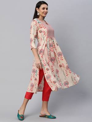 Beige printed cotton cotton-kurtis 3