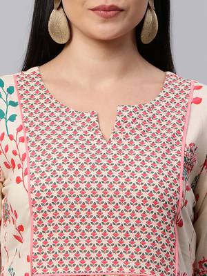 Beige printed cotton cotton-kurtis 5