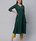 Green plain cotton cotton-kurtis