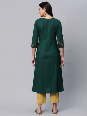 Green plain cotton cotton-kurtis 2