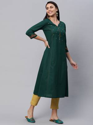 Green plain cotton cotton-kurtis 3