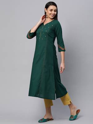 Green plain cotton cotton-kurtis 4
