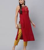 Maroon plain cotton cotton-kurtis