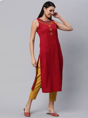 Maroon plain cotton cotton-kurtis 3