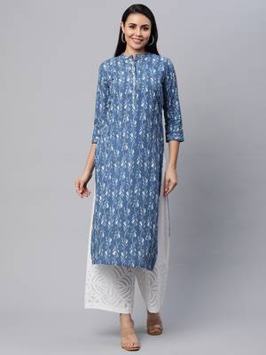 Blue printed cotton cotton-kurtis 1