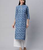 Blue printed cotton cotton-kurtis