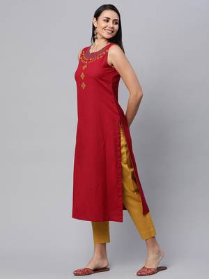 Maroon plain cotton cotton-kurtis 4