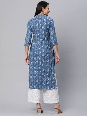 Blue printed cotton cotton-kurtis 2