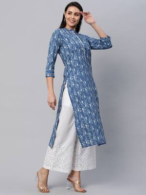 Blue printed cotton cotton-kurtis 3