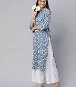 Blue printed cotton cotton-kurtis