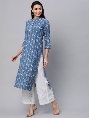 Blue printed cotton cotton-kurtis 4