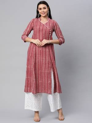 Maroon printed cotton cotton-kurtis 1