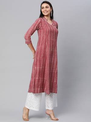 Maroon printed cotton cotton-kurtis 3