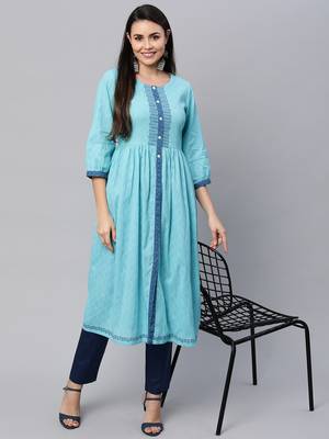 Blue printed cotton cotton-kurtis 1