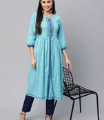 Blue printed cotton cotton-kurtis