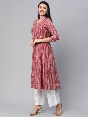Maroon printed cotton cotton-kurtis 4