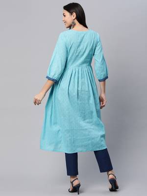 Blue printed cotton cotton-kurtis 2