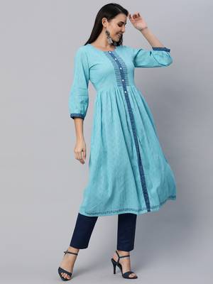 Blue printed cotton cotton-kurtis 3