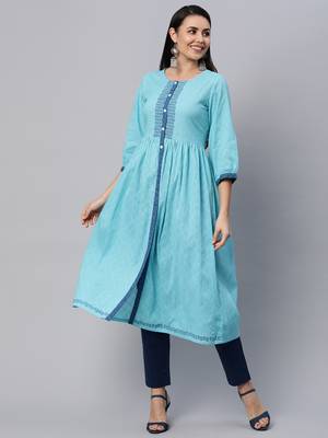 Blue printed cotton cotton-kurtis 4