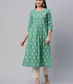 Green printed cotton cotton-kurtis