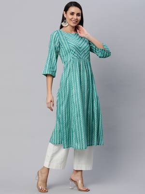 Blue printed cotton cotton-kurtis 3