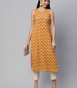 Yellow printed cotton cotton-kurtis