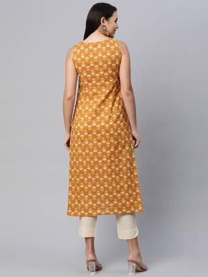 Yellow printed cotton cotton-kurtis 2