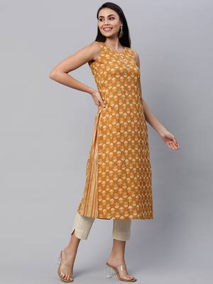 Yellow printed cotton cotton-kurtis 3