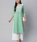 Green plain cotton cotton-kurtis